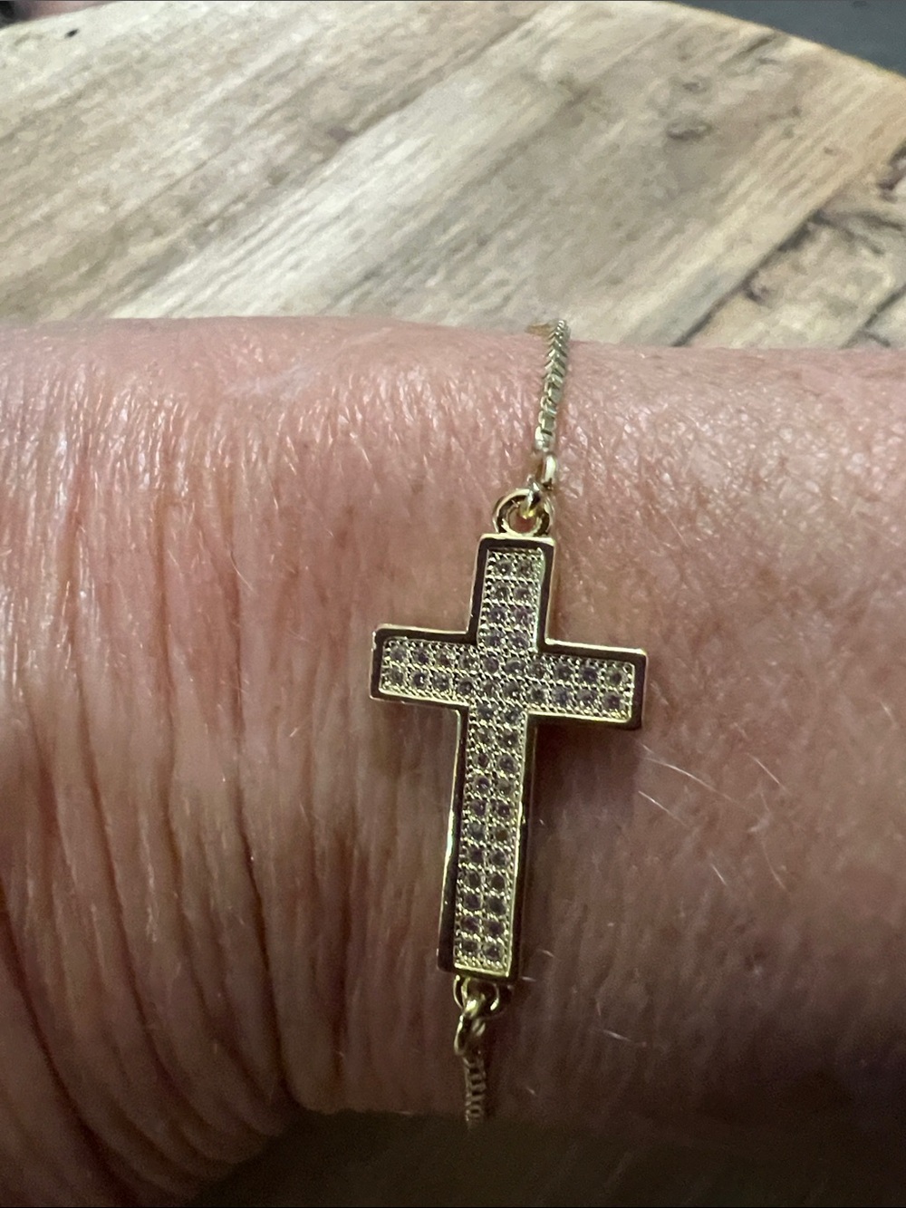 3/$18 Gold Cross Bracelet Made with Swarovski Crystals - Lot 2109